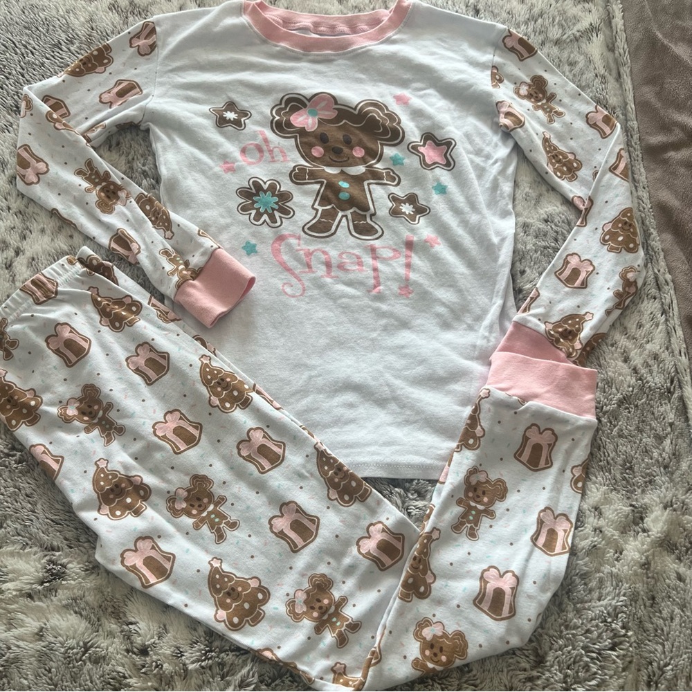 Gingerbread Print Kids Pajamas - Pink and White
